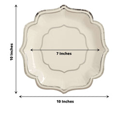 25-Pack Paper Dinner Plates in White with Silver Scallop Rim - Disposable 300GSM Party Plates 10"