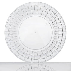 10-Pack Plastic Dinner Plates Clear Basketweave Rim - Durable Disposable Dinner Plates 10"