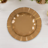 10-Pack Plastic Round 6" Dessert Plates in Gold with Ruffled Rim - Sturdy Disposable Salad Appetizer Dinnerware for Classy Events & Banquets