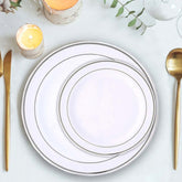 10-Pack Plastic Dessert Plates White with Très Chic Silver Rim - Disposable Plates for Appetizers 6"