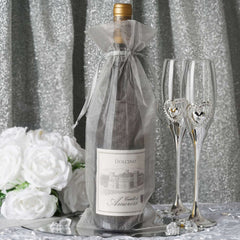 10 Pack 6"x15" Silver Organza Drawstring Party Favor Wine Gift Bags