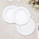 10 Pack 7" White Basketweave Rim Plastic Salad Dessert Plates, Round Disposable Appetizer Plates