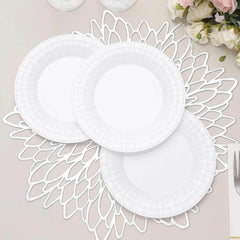 10 Pack 7" White Basketweave Rim Plastic Salad Dessert Plates, Round Disposable Appetizer Plates