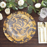10-Pack Table Placemats Swirl Foil Floral Design Metallic Gold Round - Sheer Organza Disposable Mats 13"
