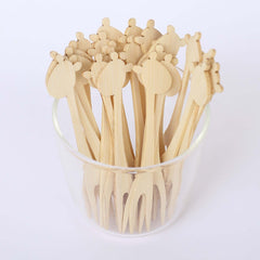 100-Pack Bamboo Cocktail Picks Giraffe Mini Forks Double Pronged Design Natural - Biodegradable Eco Friendly Party Supplies 4"