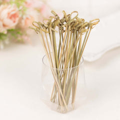 100-Pack Bamboo Cocktail Sticks Twisted Knot Decorative Top Design - Eco Friendly Party Picks 6"