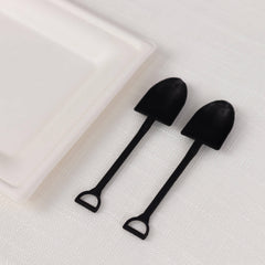 100-Pack Plastic Dessert Spoons with Mini Shovel Design Black - Disposable Ice Cream Spoons 4.5"