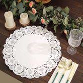 100 Pcs Paper 12" Round Placemats in White - Food Grade Lace Paper Doilies for Dessert Display & Table Decor