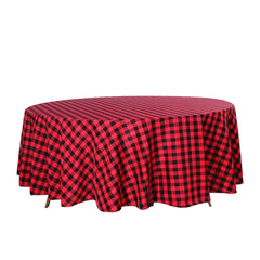 108" Black Red Buffalo Plaid Round Tablecloth, Checkered Gingham Polyester Tablecloth