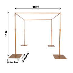 10ft 4-Post Gold Metal DIY Photography Backdrop Stand, Wedding Arch Canopy Tent