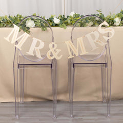 10ft Natural Pre-Strung Mr & Mrs Wooden Letter Banner with Botanical Design, Handmade Rustic Wedding Anniversary Garland