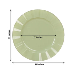 10-Pack Plastic 11" Round Dinner Plates in Sage Green Ruffled Rim with Gold Edging - Sturdy Disposable Dinnerware