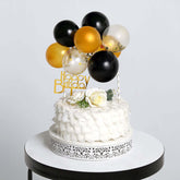11 Pcs Balloon Cake Topper Black, Clear and Gold - Whimsical Clustered Mini Garland Cake Inserts DIY Party Decorations