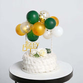 11 Pcs Balloon Cake Topper Clear, Gold, Hunter Green and White - Whimsical Clustered Mini Garland Cake Inserts DIY Party Decorations