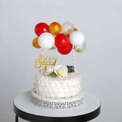 11 Pcs Balloon Cake Topper Clear, Gold, Red and White - Whimsical Clustered Mini Garland Cake Inserts DIY Party Decorations