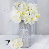12 Bushes Ivory Artificial Peony Floral Bouquets, High Quality Silk Flower Arrangements