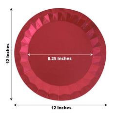 25-Pack Paper 12" Round Charger Plates in Burgundy with Geometric Prism Design - Disposable 400GSM Serving Trays