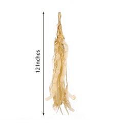 12 Pack Pre-Tied Champagne Paper Fringe Tassels With Garland String, Hanging Streamer Banner