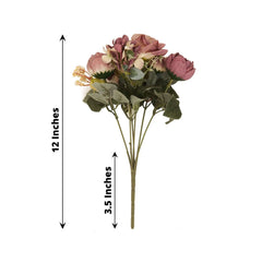 2 Pack Artificial Rose & Peony Floral Arrangements – 12" Dusty Rose Silk Bouquets for Weddings & Home Décor