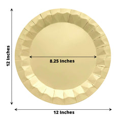 25-Pack Paper 12" Round Charger Plates in Metallic Gold with Geometric Prism Design - Disposable 400GSM Serving Trays for Stylish Banquets & Celebrations