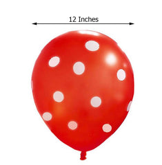 25 Pack 12" Red and White Fun Polka Dot Latex Party Balloons