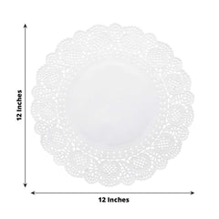 100 Pcs Paper 12" Round Placemats in White - Food Grade Lace Paper Doilies for Dessert Display & Table Decor