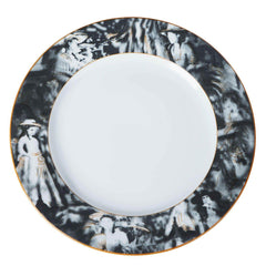 12-Pack Porcelain Dinner Plates White/Black Break Resistant - Durable Microwave Safe Plates with Art Nouveau Rim 11"