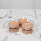 12 Pack 3" Beige Floating Candles, Unscented Dripless Wax Discs for Centerpieces