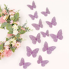 12-Pack 3D Butterfly Wall Decals, DIY Removable Mural Stickers Purple Cake Decorations Eye-Catching Design