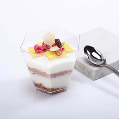 12-Pack Plastic Dessert Cups Clear Wavy Hexagon - Lightweight Disposable Cups for Treats 3oz