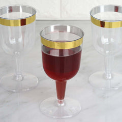 12-Pack Plastic Short Stem Wine Glasses Clear/Gold Rim - Stylish Disposable Drinkware 6oz