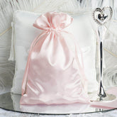 12 Pack 6"x9" Blush Satin Wedding Party Favor Bags, Drawstring Pouch Gift Bags