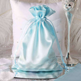 12 Pack 6"x9" Light Blue Satin Wedding Party Favor Bags, Drawstring Pouch Gift Bags
