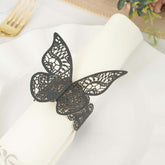 12-Pack Paper Napkin Rings Laser Cut Butterfly Black Shimmery - Decorative Serviette Holders for Events
