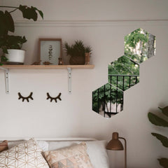 12 Pack Hexagon Acrylic Mirror Wall Stickers, 10" Removable Wall Decals For Home Decor