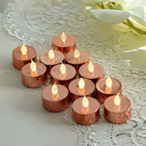 12-Pack LED Tealight Candles Rose Gold Metallic Design - Reusable Flameless Battery Operated Lights