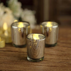 12-Pack Mercury Glass Candle Holders Silver with Speckled Design - Votive Tealight Holders 2"