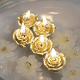 12-Pack Mini Floating Candles Rose Flower Design Gold - Wedding Vase Fillers for Decor 1"