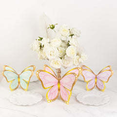 12 Pcs Cardstock Paper 3D Butterfly Table Centerpieces, Metallic Gold Foil Accents Pastel Color Party Decorations 10", 12"