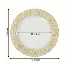 6-Pack Acrylic Round Charger Plates 13" in Clear with Gold Wheat Pattern Rim, Stylish Dinner Party Charger Tableware