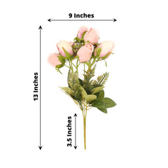 3 Pack 13" Dusty Rose Real Touch Silk Rose Bud Flower Bridal Bouquets, Artificial Floral Bush Arrangements