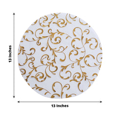 10-Pack Table Placemats Embossed Foil Flower Design Metallic Gold Round - Sheer Organza Disposable Mats 13"