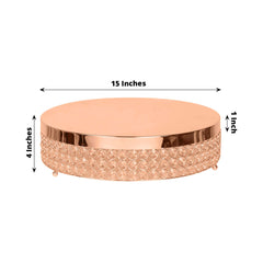 Metal Cake Stand Pedestal Crystal Beaded Design Rose Gold - Cupcake Display and Dessert Riser 16"