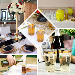 12-Pack Plastic Party Cups Clear with Gold Rim - Durable Disposable Tumblers for Drinks 17oz 5.5"