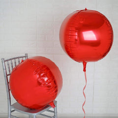 2 Pack 18" 4D Metallic Red Sphere Mylar Foil Helium or Air Balloons