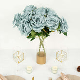 2 Bushes 17" Dusty Blue Premium Silk Jumbo Rose Flower Bouquet, High Quality Artificial Wedding Floral Arrangements