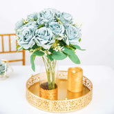 2 Bushes 18" Real Touch Light Dusty Blue Artificial Rose Flower Bouquet, Silk Long Stem Flower Arrangements