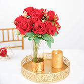 2 Bushes 18" Real Touch Red Artificial Rose Flower Bouquet, Silk Long Stem Flower Arrangements