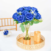 2 Bushes 18" Real Touch Royal Blue Artificial Rose Flower Bouquet, Silk Long Stem Flower Arrangements
