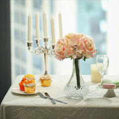 2 Bushes Pink Artificial Silk Rose and Hydrangea Flower Bouquets